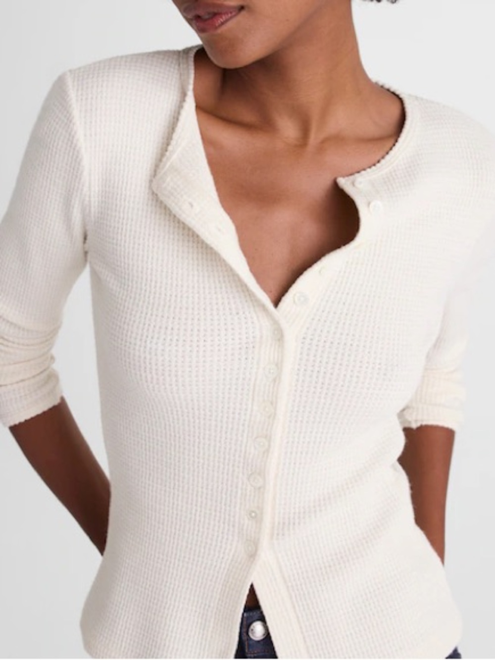 Madewell Waffle-Knit Cutaway Crewneck Cardigan